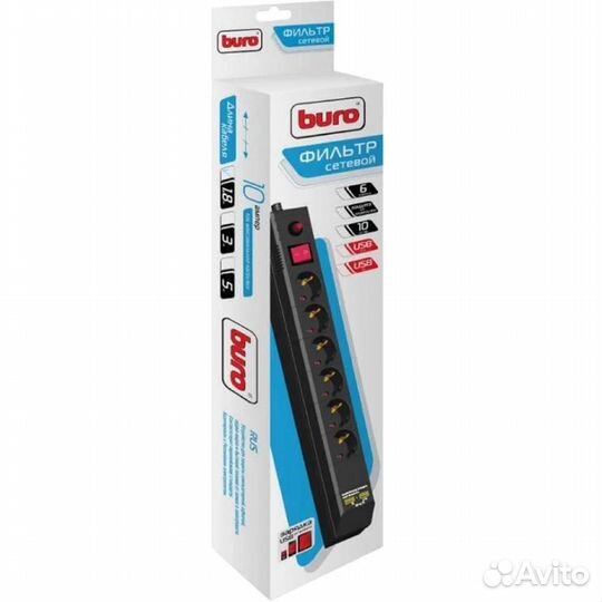 Сетевой фильтр buro BU-SP1.8 USB 2A 6 #299644