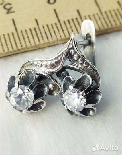 Серьги СССР Московская Роза серебро 875