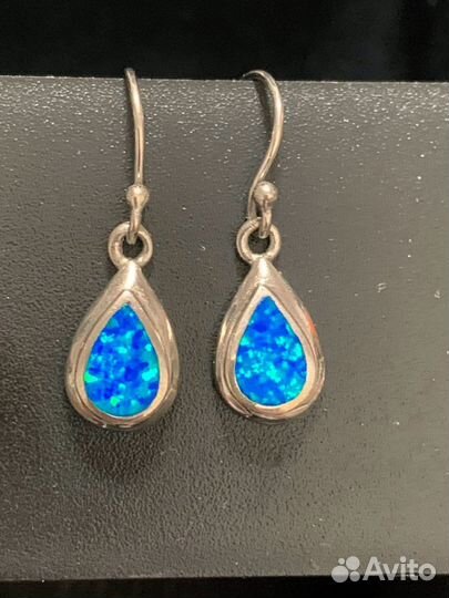 Серьги с голубым опалом серебро 925 проба