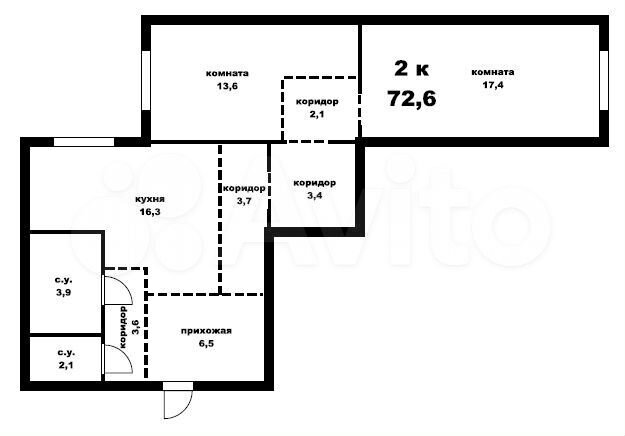 2-к. квартира, 72,6 м², 4/16 эт.