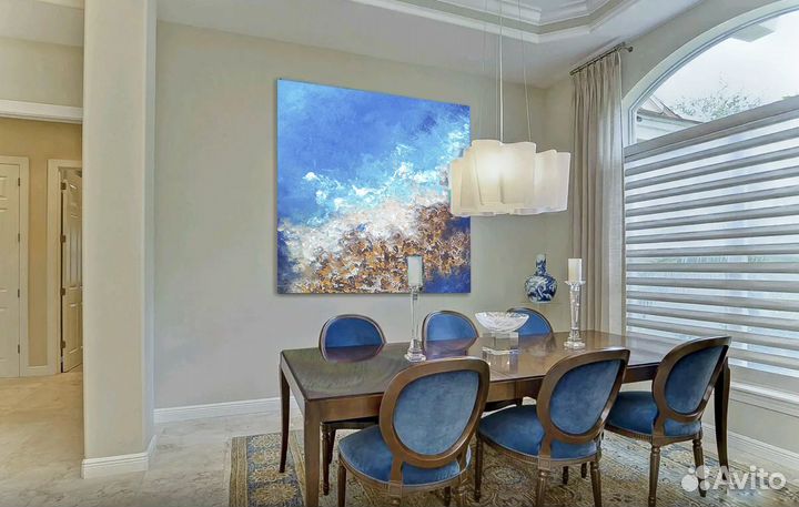 Интерьерная картина сине голубые тона Абстракция