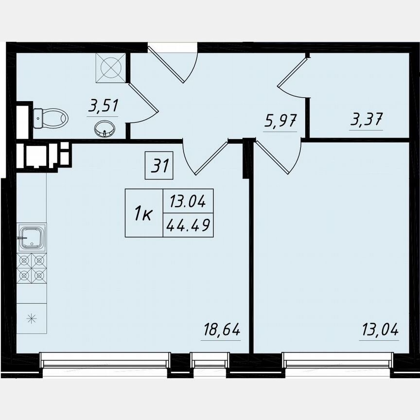 1-к. квартира, 53,6 м², 1/4 эт.