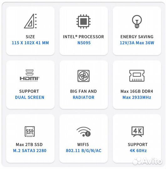 Пк Beelink Mini S Win11 Intel N5095 DDR4 8Gb/256Gb