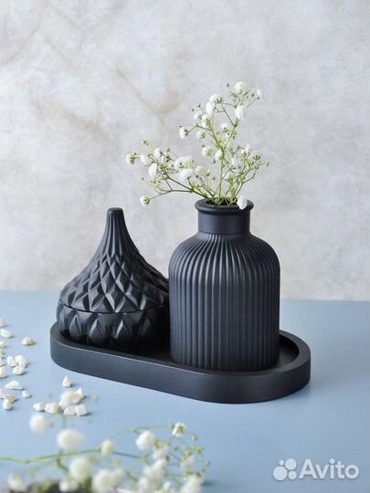 Набор ваза и свеча из гипса