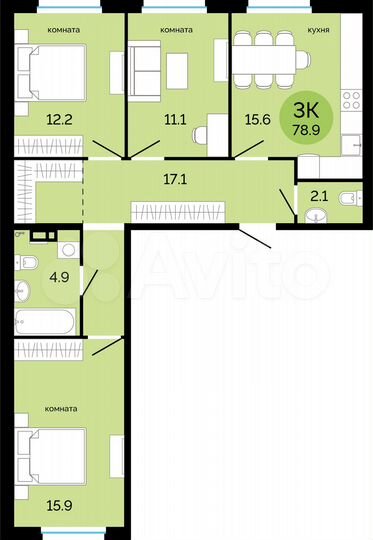 3-к. квартира, 78,9 м², 10/17 эт.