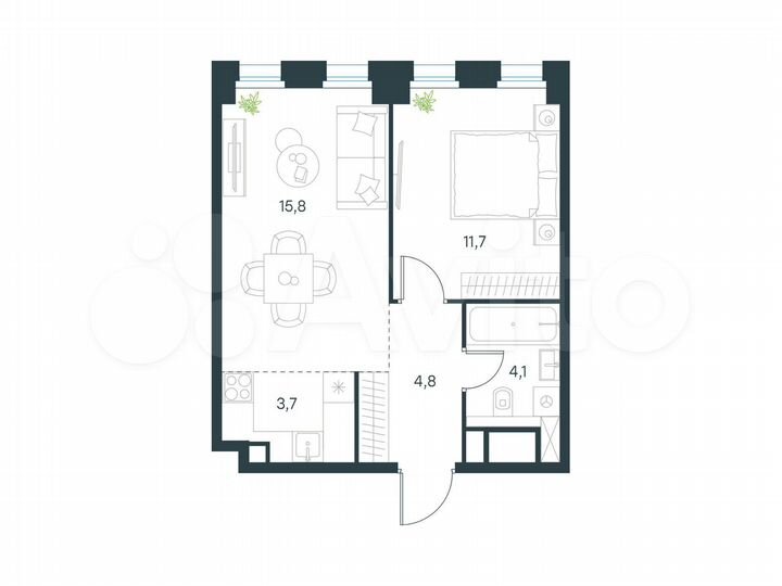 2-к. квартира, 40,1 м², 12/31 эт.