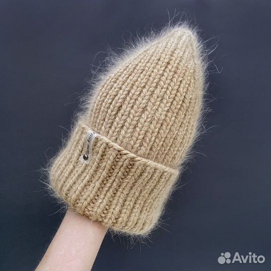 Вязаная зимняя женская шапка из пуха норки