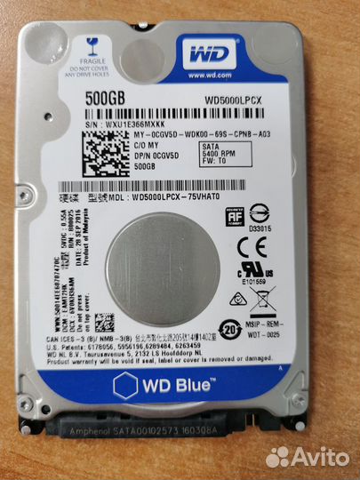 Hdd 500gb для ноутбука WD5000lpcx