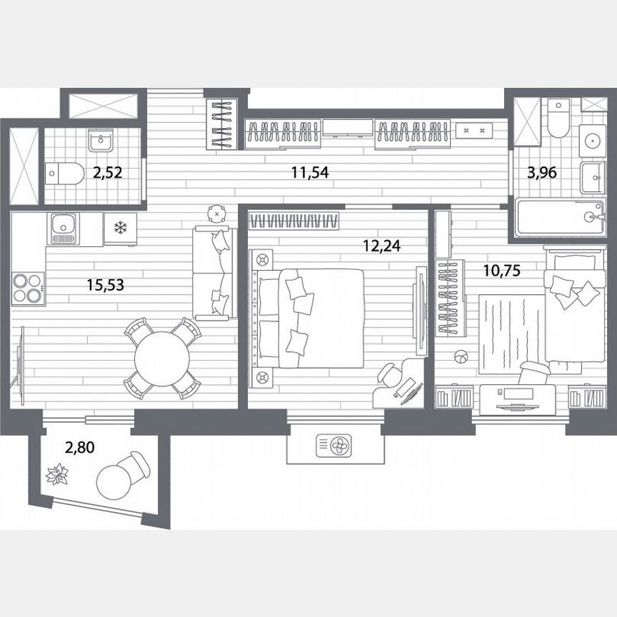 2-к. квартира, 57,4 м², 3/13 эт.