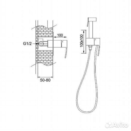 Гигиенический душ со смесителем Rose R1505T-2, оружейная сталь