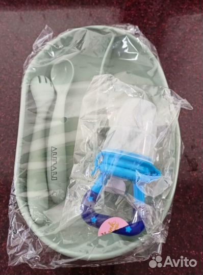 Силиконовый набор для кормления тарелка,вилка,ложк