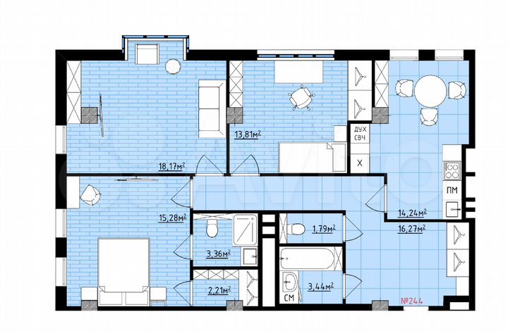 3-к. квартира, 88,6 м², 9/14 эт.