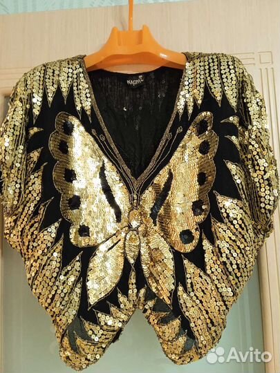 Блузка праздничная, бабочка с паетками