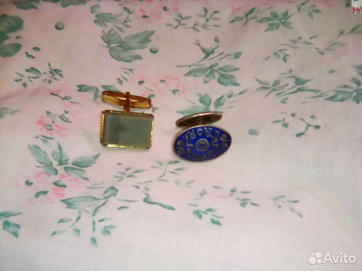 Запонки винтажные мельхиор эмаль клуазоне СССР