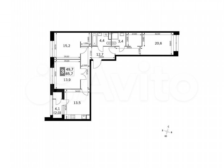 3-к. квартира, 85,7 м², 5/26 эт.