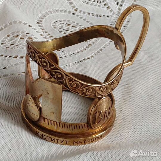 Подстаканник 100 лет метрологии латунь редкий