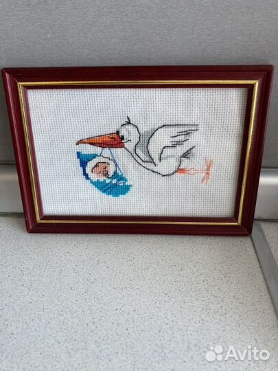 Картина вышивка Аист