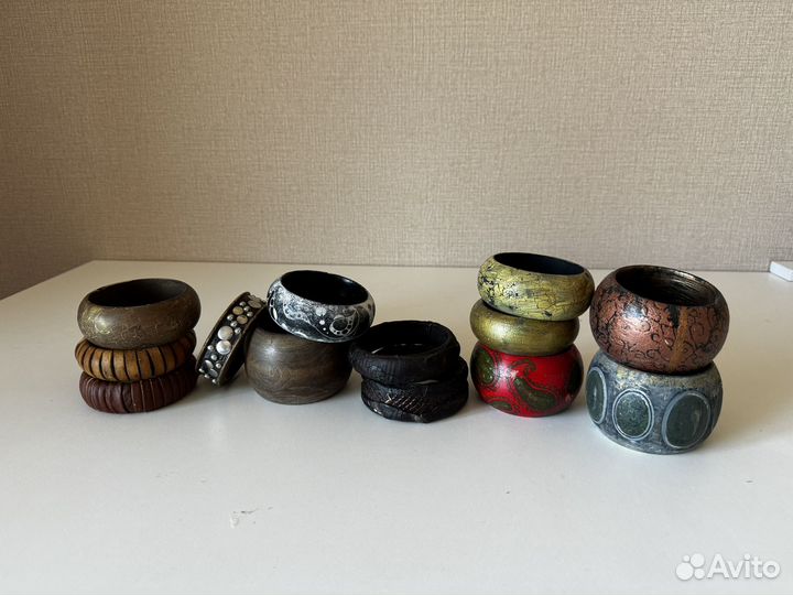 Браслеты деревянные. Ручная роспись, нат кожа