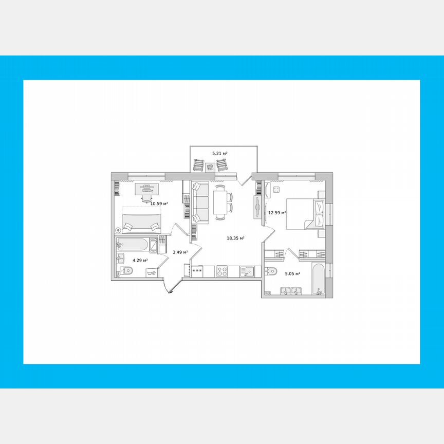 2-к. квартира, 54,6 м², 13/14 эт.