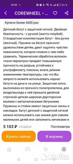 Детский батут с сеткой