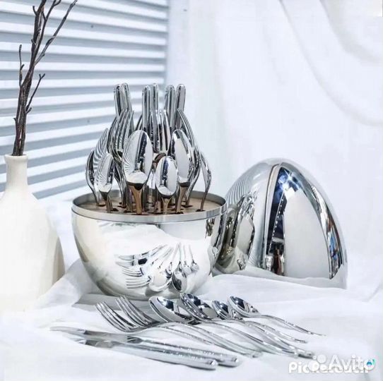 Набор столовых приборов, 6 персон, яйцо-кейс