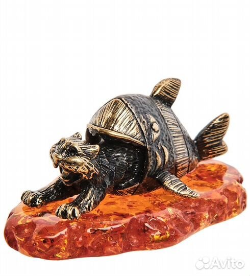 Фигурка Кот неудачная рыбалка (латунь, янтарь) A2163687