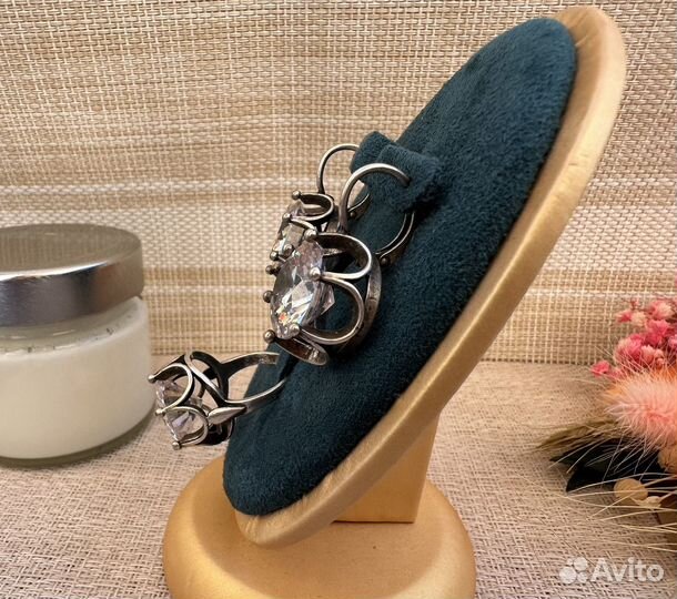 Серьги и кольцо набор посеребрение винтаж