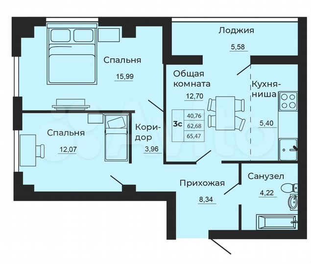 3-к. квартира, 65,8 м², 16/24 эт.