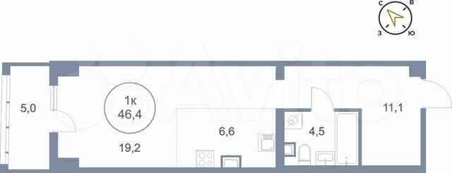 1-к. квартира, 46,4 м², 6/25 эт.