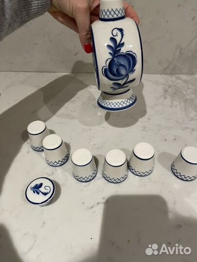 Штоф под гжель и 6 стопок керамика