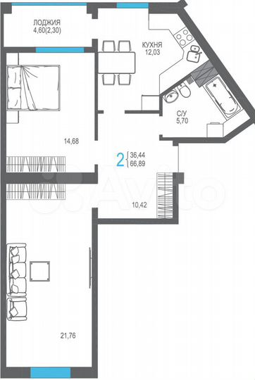 2-к. квартира, 66,9 м², 4/10 эт.