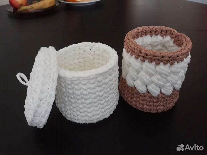 Корзинки вязаные интерьерные