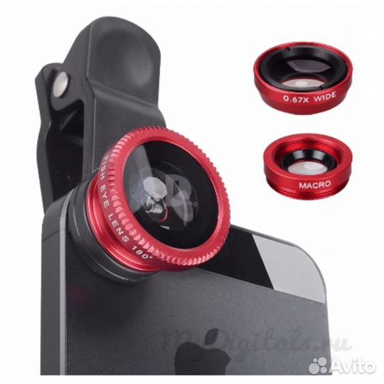 Объектив для телефона 3в1 (фишай, макро, широкий)