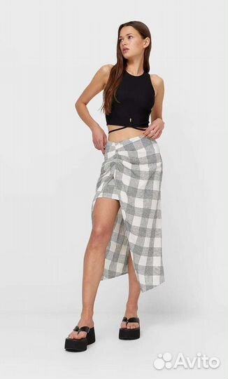 Юбка миди в клетку Stradivarius