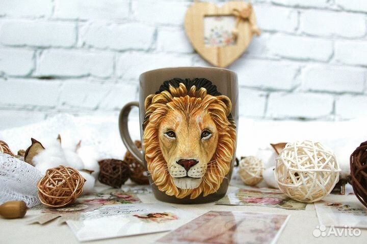 Лев. Декор кружки из полимерной глины