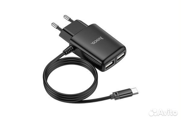 Сзу hoco C82A dual USB port + Type-C 2.4A (Black)