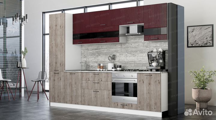 Кухня Астра 2.9 красное дерево/дуб галиано