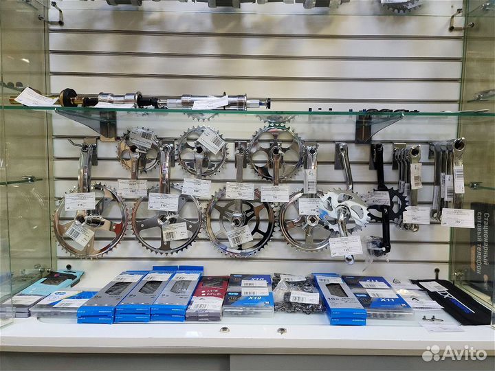 Шатуны, каретки, цепи и другие запчасти для велоси