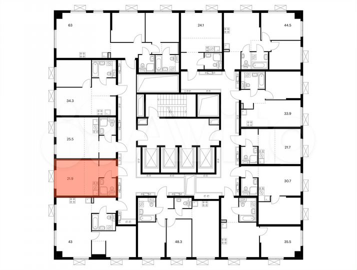Квартира-студия, 21,9 м², 26/33 эт.