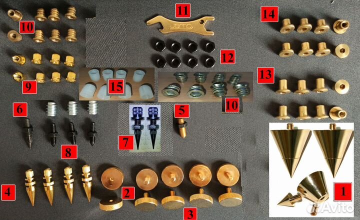 Шипы, врезные гайки и тарелки для акустики