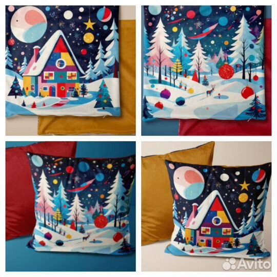 Новогодние подушки, наволочки, кухонные прихватки