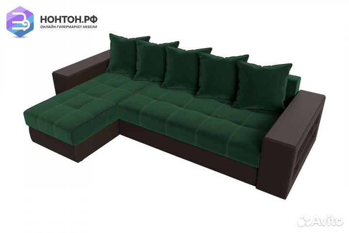 Диван угловой еврокнижка Дубай велюр зеленый / эко