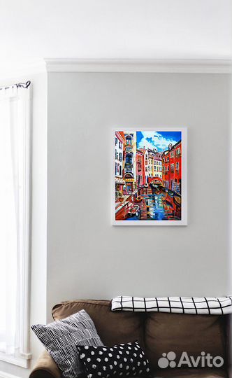 Картина маслм Кафе у воды холст 40 см на 30 см