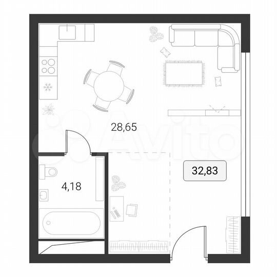 Апартаменты-студия, 32,8 м², 6/10 эт.