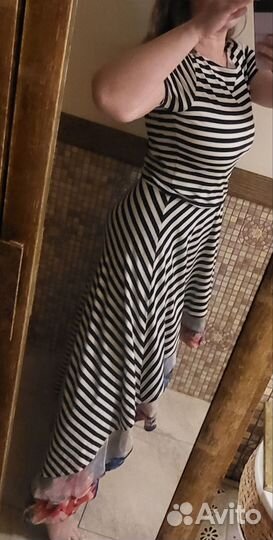Полосатое платье тельняшка Цветы 44-48 Франция