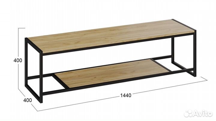 Тумба для тв «Лофт» тип 3 Черный/Дуб крафт золотой