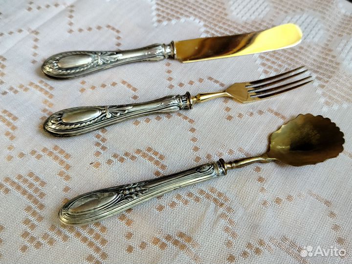Набор десертных приборов латунь серебро Италия