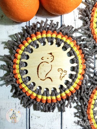 Подставка под кружку макраме/дерево