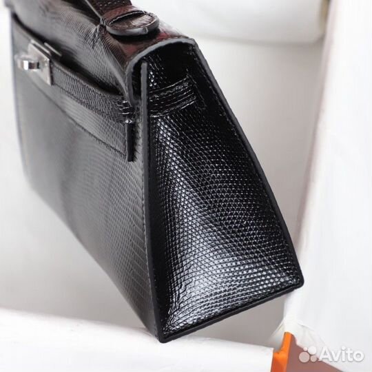 Hermès Kelly Pochette Black Lizard Palladium Hardw