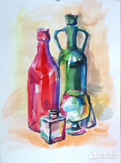 Картины/натюрморт/стекло/посуда/бутылки
